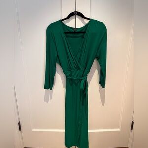 Talbots Green Wrap Midi V Neck Dress